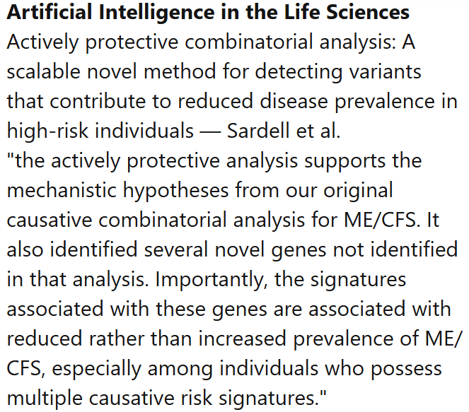 Actively protective combinatorial analysis: A scalable novel method for detecting variants that contribute to reduced disease prevalence in high-risk individuals

sciencedirect.com/science/articl…

Image is from the Science for ME weekly update

#MEcfs #CFS