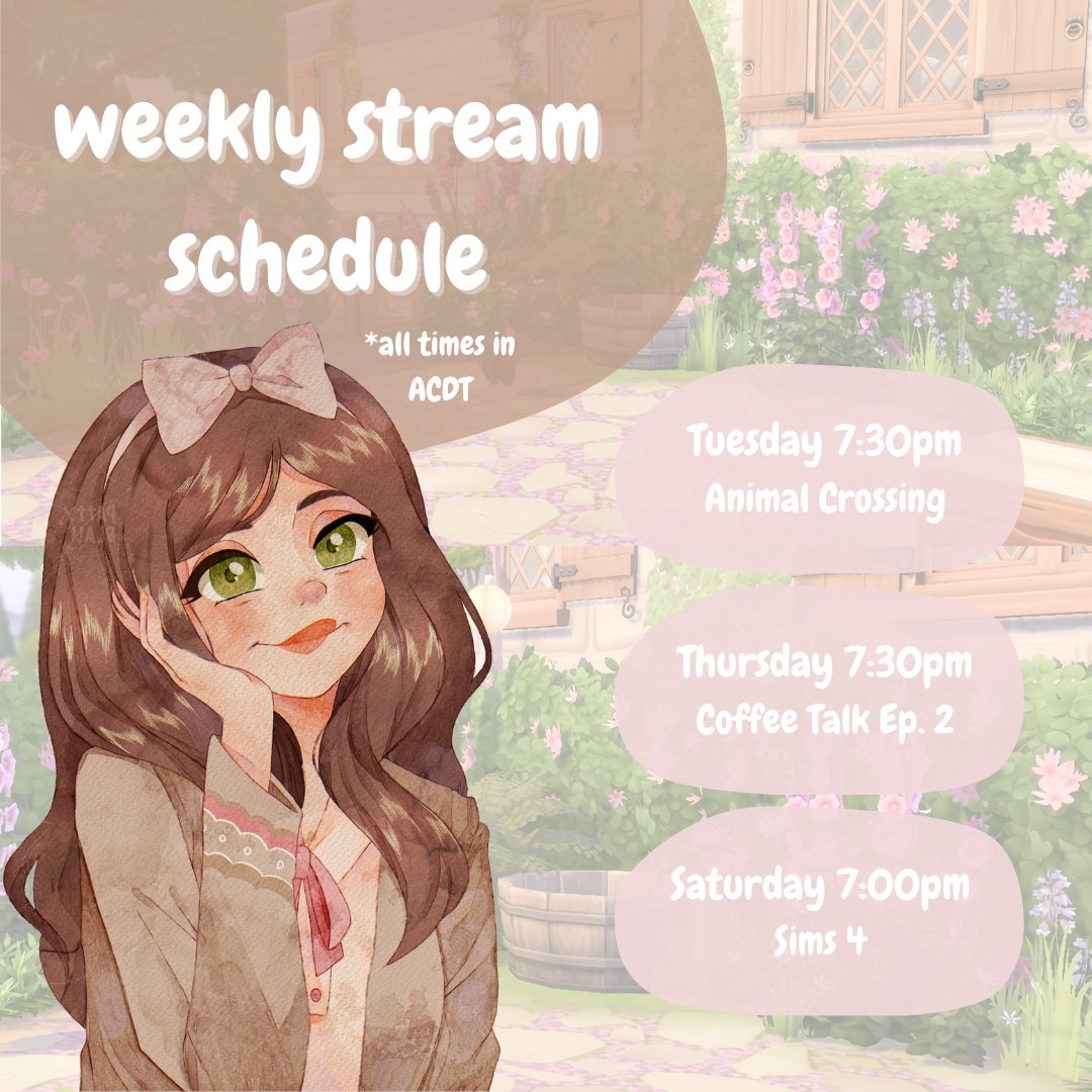 elyse ๐ฟ (@comfy_fern) on Twitter photo Schedule is up! Looking forward to picking up #ACNH again, continuing Coffee Talk Ep 2 by <a href="/coffeetalk_game/">Coffee Talk Tokyo โ๐ COMING SOON</a> and living my best fae life in #TheSims4EnchantedByNature! ๐ twitch.tv/comfyfern ๐
#twitch #twitchstreamer #cozygaming Schedule is up! Looking forward to picking up #ACNH again, continuing Coffee Talk Ep 2 by <a href="/coffeetalk_game/">Coffee Talk Tokyo โ๐ COMING SOON</a> and living my best fae life in #TheSims4EnchantedByNature! ๐ twitch.tv/comfyfern ๐
#twitch #twitchstreamer #cozygaming