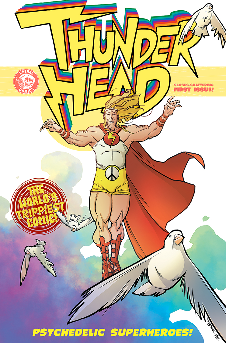WesCraigComics's tweet photo. @karlkerschl And here's the main cover for THUNDERHEAD #1.
Feel the funk of the Incredible Kevin Castaniero!
Behold the World's Trippiest Comic: https://t.co/C7Qdk7uFIO
#superheroes #comicbooks #lethalcomics #hippies https://t.co/H3bKmsP4tO