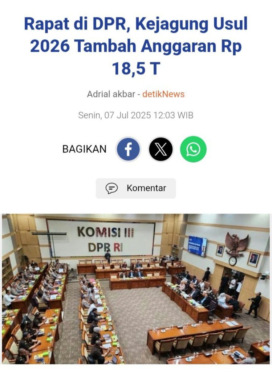 Bila Kejaksaan konsisten &amp; tegas menindak korupsi, bisa mengembalikan kerugian negara dan menghukum berat aktor utamanya bukan sekedar figuran, mungkin bisa dipertimbangkan.

Kerja nanggung minta anggaran jumbo. Trus yg nanggung rakyat gitu dengan pajaknya?
#TolakRUUKejaksaan