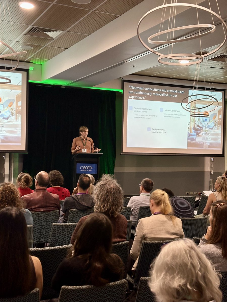 hopkins_centre's tweet image. Hopkins Researcher Mike Norwood launched #datablitz at #NRSIG2025 on #social #environmental #interventions talking about integrating environmental enrichment in rehab &amp;amp; immersive virtual reality #VR of natural environments to reduce #psychological distress in #neurorehabilitation