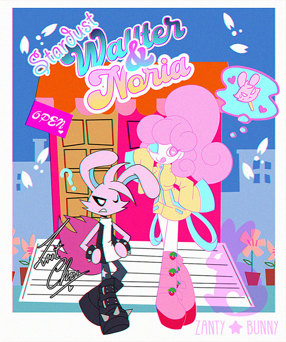 ZantyBunny's tweet photo. A new drawing of  #wallter and #noria 🐰💕🍥 In pop'n music style...at least...that's what i tried hahah ideal for their month 💕 
Noria belong to @SlimeyheA 
#stardust #OC #couple #nollter #noruteru #ポップンミュージック #zanty #bunny https://t.co/bt3V6WzuZO