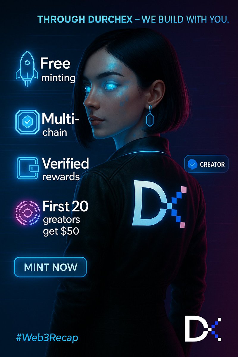 DurchExc's tweet image. You’ve seen the hype. Let’s recap:
🚀 Free minting
🧠 Multi-chain
💰 Verified rewards
🎯 First 20 creators get $50

Through DurchEx — we build with you.
#Web3Recap