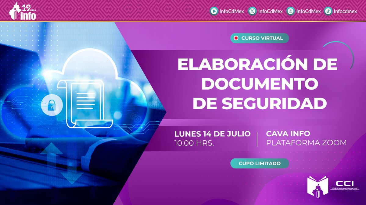 ¿Quieren profundizar en sus conocimientos sobre las medidas de seguridad que permiten proteger los #DatosPersonales?⚠️🔐 

Inscríbanse a este curso que el Centro de Capacitación del <a href="/InfoCdMex/">INFO CDMX</a> ha programado junto con la Dirección de Datos Personales.  

No se queden fuera 🔗