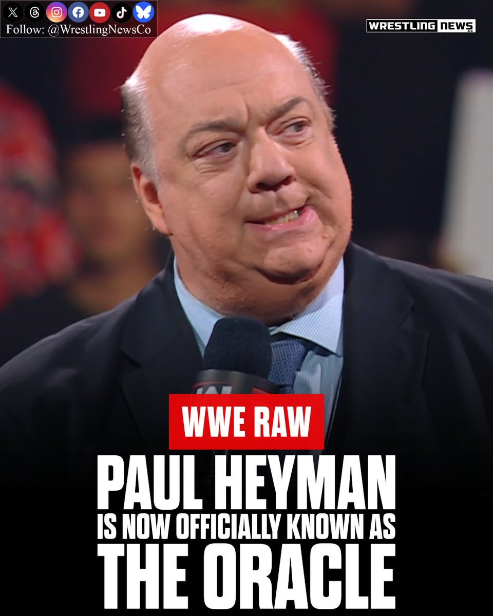 WrestlingNewsCo's tweet photo. As was announced on WWE Raw, Paul Heyman is now officially known as The Oracle. https://t.co/ZEB22VXRfF