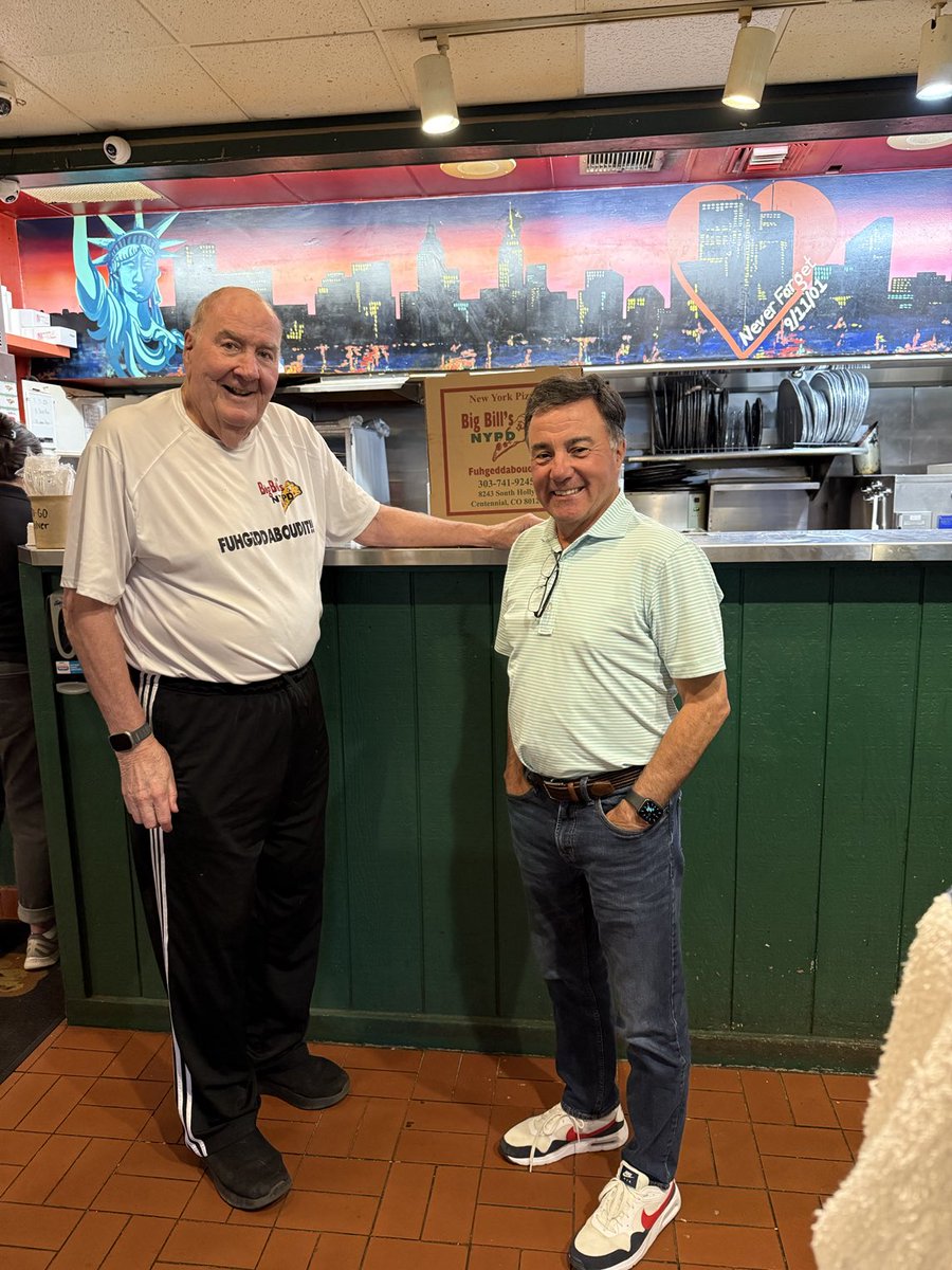 Stopped by Big Bill Ficke’s NY Style Pizza in Centennial, Colorado today. Bill grew up with Larry Brown, played for Coach Al McGuire &amp; coached the ⁦<a href="/nuggets/">Denver Nuggets</a> with Doug Moe. He has a million basketball friends! Thanks, Bill.