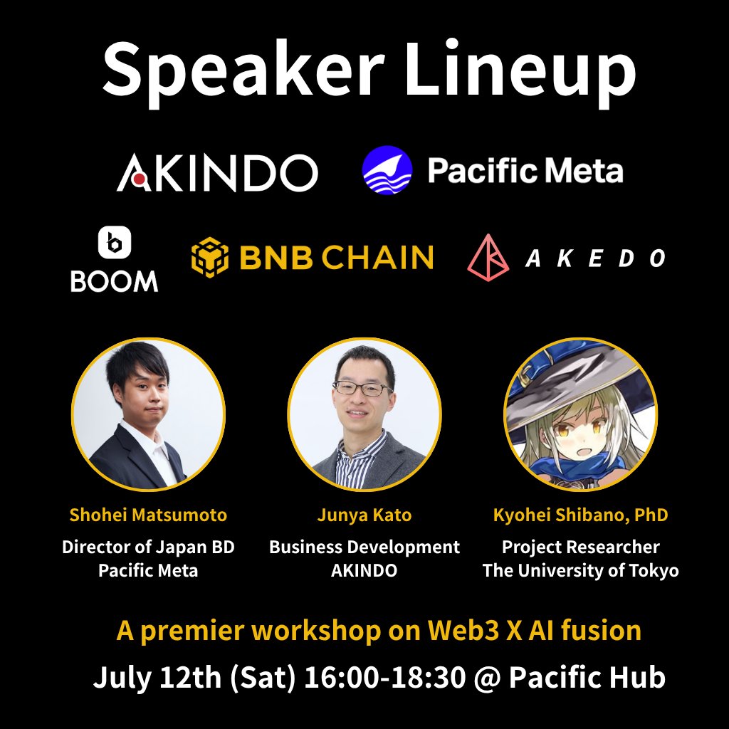 PacificMeta's tweet image. 📢「Building the Future of AI on @BNBChain」Speaker Lineup
Co-hosted by @akindo_io and Pacific Meta, this exclusive event will dive into the cutting-edge use cases of BNB Chain × AI, featuring insights directly from leading experts and projects✨
🗣️ Expert Panel: “Decentralized…