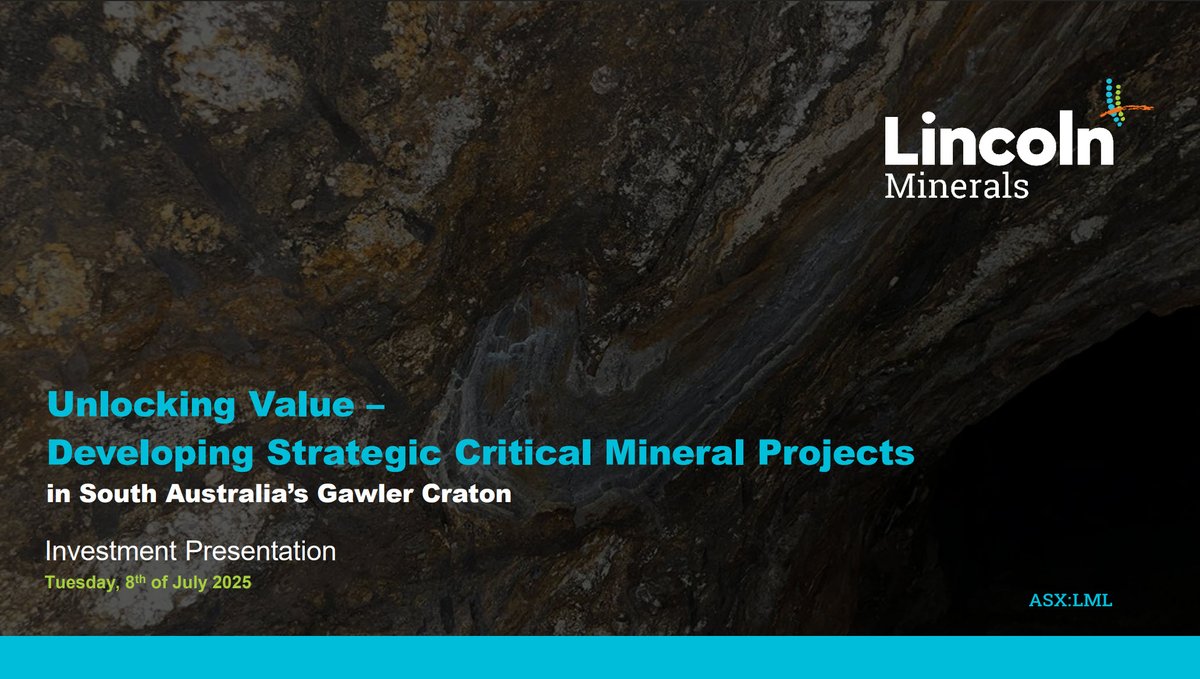 Investor Presentation: July 2025
"Unlocking Value – Developing Strategic Critical Mineral Projects in South Australia’s Gawler Craton"

View the full $LML Presentation here: wcsecure.weblink.com.au/pdf/LML/029652…

#ASX #ASXNews #Copper #BaseMetals #SouthAustralia