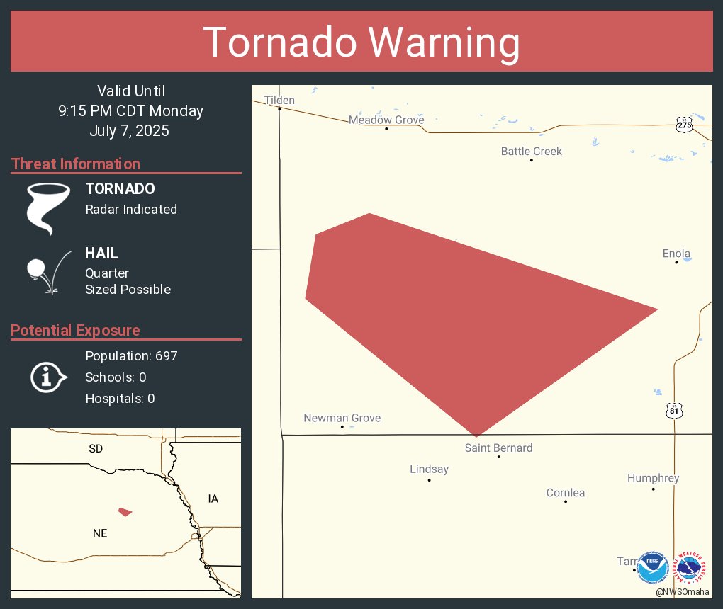 Tornado Warning including Madison County, NE until 9:15 PM CDT