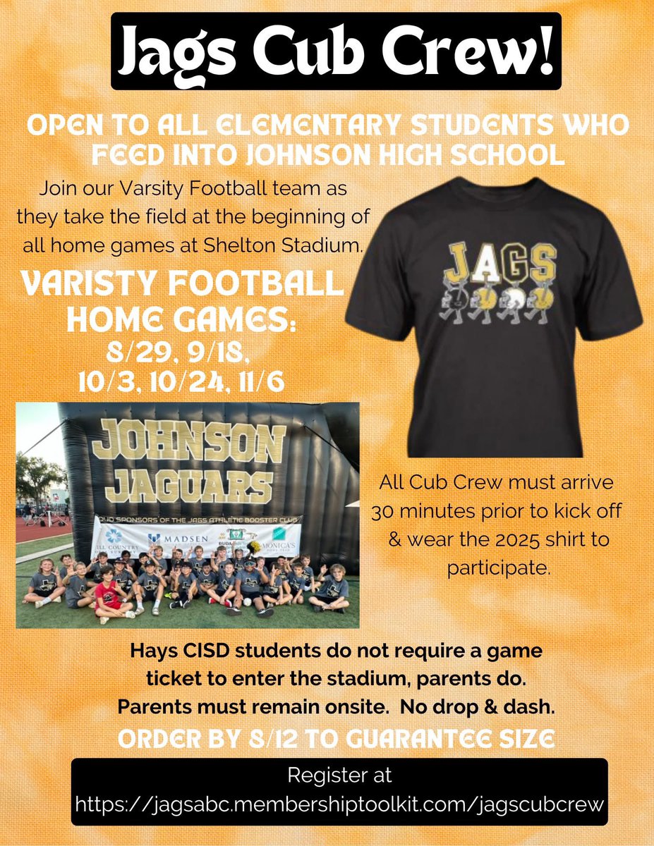 JagsClub's tweet image. SIGN UP is OPEN for Jags Cub Crew for all students attending JHS elementary schools.
jagsabc.membershiptoolkit.com/jagscubcrew