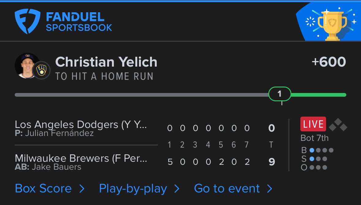 HOME RUNS ARE ON FIRE AGAIN 🔥 

BANG 🚀🚀🚀

Christian Yelich (+600) 💵