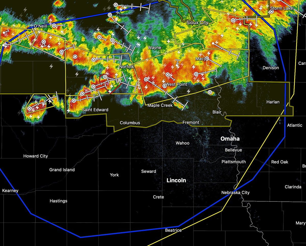 Storms are moving closer to #LNK and #OMA. The Severe Thunderstorm Watch will likely extend further south. #NEwx