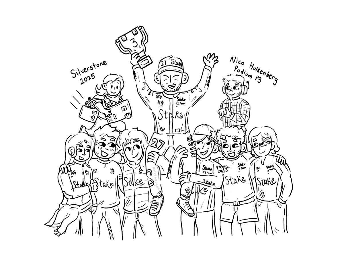 aristhoughtold's tweet photo. A drawing for Nico Hulkenberg's first podium (P3) at Silverstone 2025 🏎️ #BritishGP https://t.co/UqbIhazDlt
