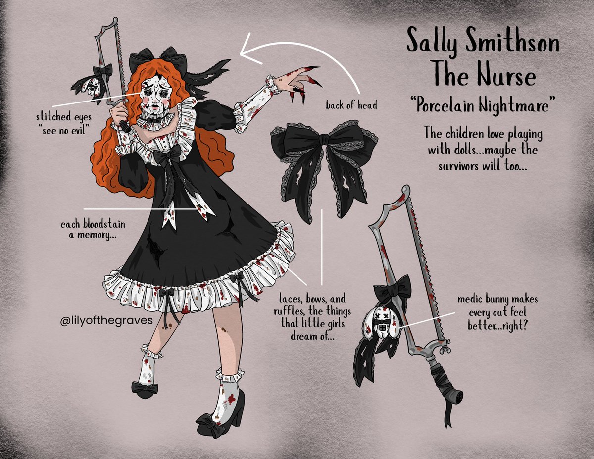 lilyofthegraves's tweet photo. MY KILLER AND SURVIVOR DESIGNS FOR @DeadbyDaylight's COSMETIC CONTEST!

The Nurse &amp; Taurie Cain

it's my first year submitting anything, so the chance to have one of these outfits in a game i love is such an amazing opportunity

#dbdcosmeticcontest #dbdfanart #DeadbyDaylight #dbd https://t.co/p8gbU5N415