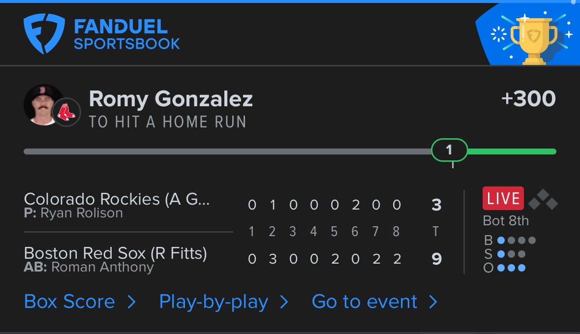 BANG ✅✅✅

Romy Gonzalez (+300) 💵