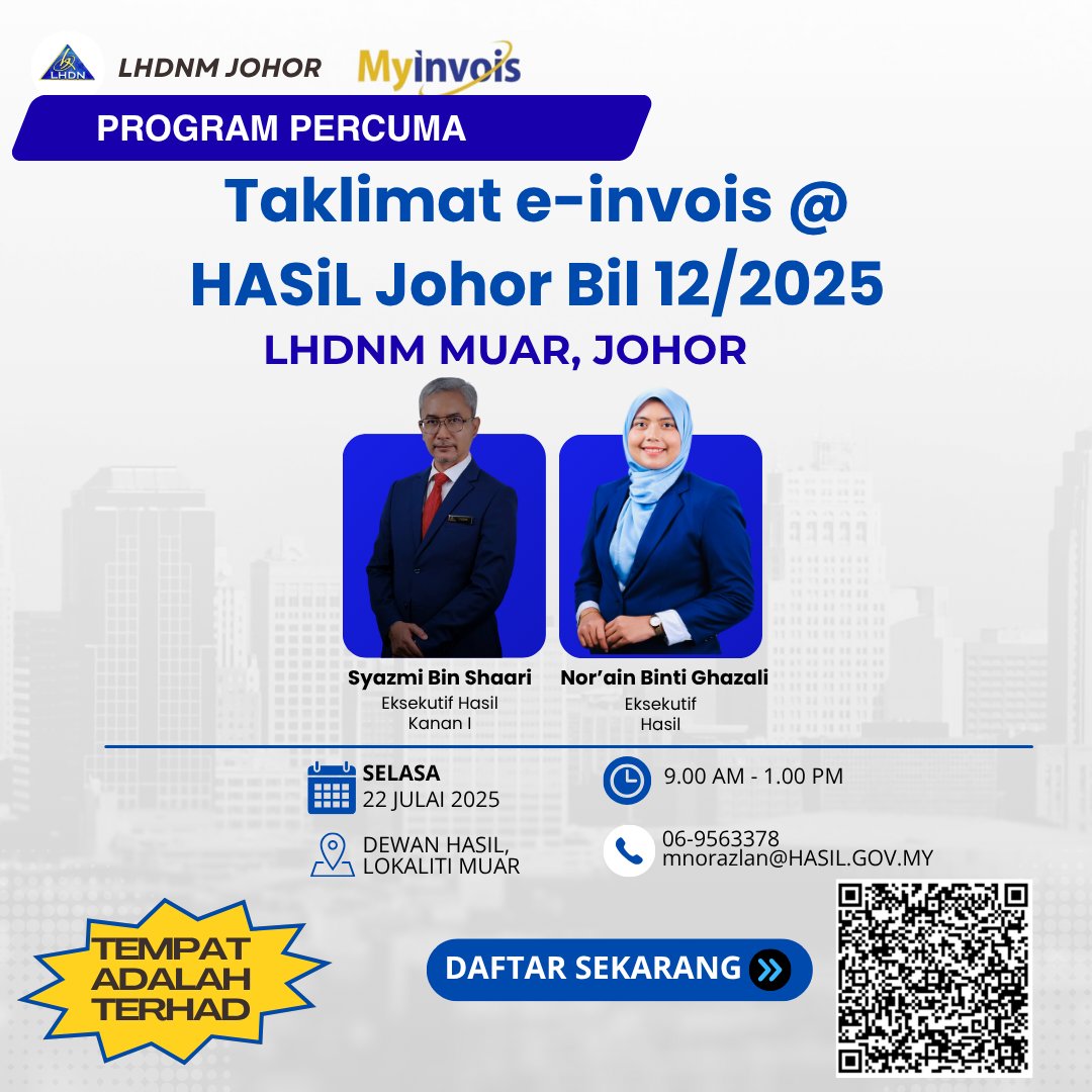 Taklimat e-Invois @ HASiL Johor Bil. 12/2025
Maklumat lanjut: hasil.gov.my/e-invois/progr…
#lhdnm #lhdn #HASiL #eduzoneHASiL #TaxEdu #eInvois #MyInvois