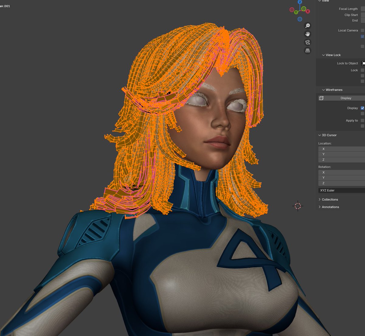 I decided to test out Hair cards with my Invisible Woman model.
For my next character, I wanted to move away from the more stylized hair that I did for Korra and Asami.

I'm rather happy with it so far!

#InvisibleWoman #3dmodel #Blender3d
