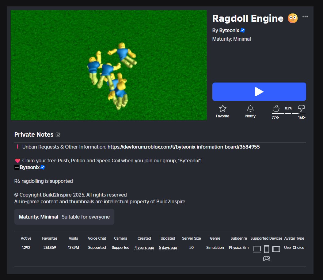 https://www.roblox.com/games/5683833663/Ragdoll-Engine