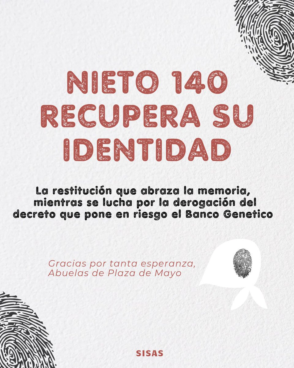 NIETO 140 RECUPERA SU IDENTIDAD

La restitución del nieto 140 abraza la memoria en tiempos donde las políticas de negacionismo y vaciamiento ponen a traves de un decreto en peligro el Banco Nacional de Datos Genéticos.