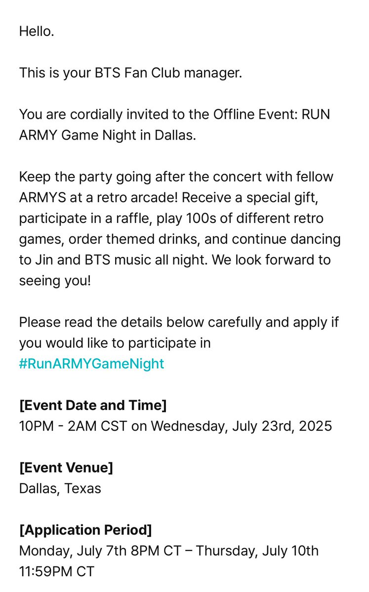 joanneOOT7's tweet photo. Dallas ARMY, you won in life!! Have the BEST time at what will certainly be an unforgettable evening of FUN! #BTSARMY #RunARMYGameNight
https://t.co/Q0GmHD50v0 https://t.co/rZepNRbXYX