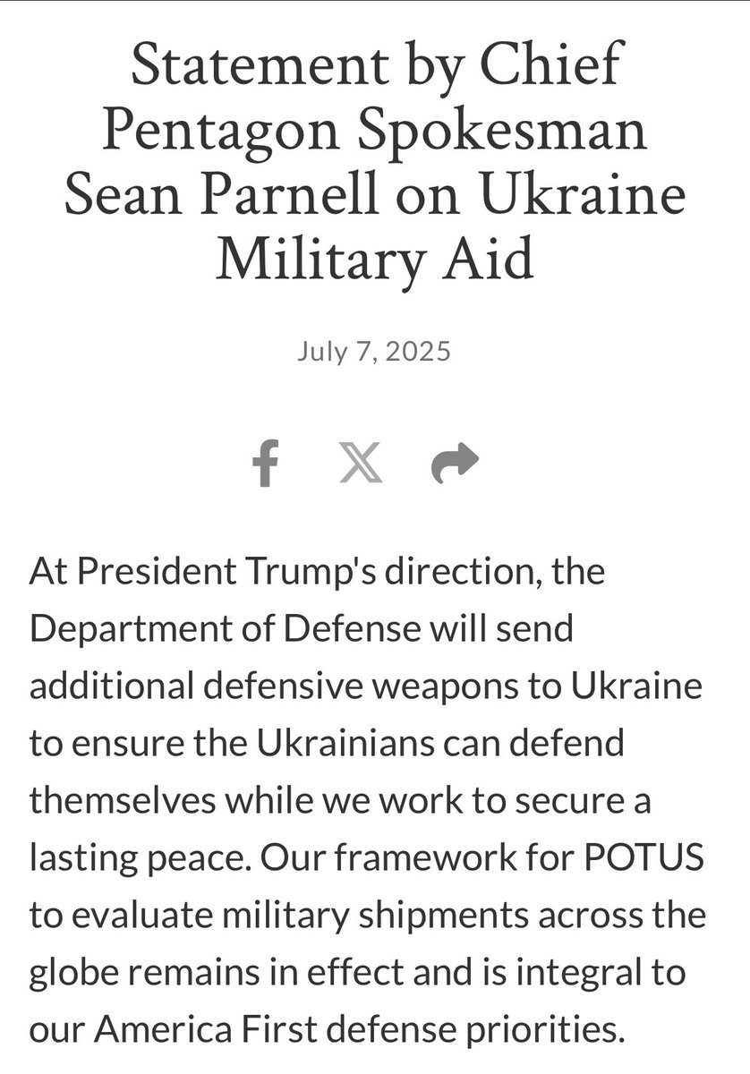 Konstantin Toropin (@ktoropin) on Twitter photo In a statement release just now, <a href="/SeanParnellATSD/">Sean Parnell</a> suggests that the <a href="/DeptofDefense/">Department of Defense 🇺🇸</a> was responsible for the halt in weapons.
Parnell confirms that the Pentagon had to be ordered to send the “additional defensive weapons.” In a statement release just now, <a href="/SeanParnellATSD/">Sean Parnell</a> suggests that the <a href="/DeptofDefense/">Department of Defense 🇺🇸</a> was responsible for the halt in weapons.
Parnell confirms that the Pentagon had to be ordered to send the “additional defensive weapons.”