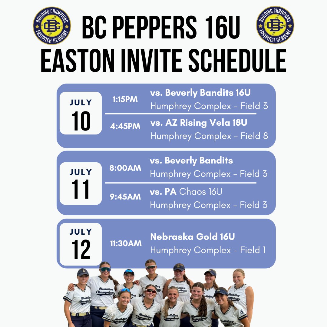 BCPeppers-Wallace (@bcpepperswall) on Twitter photo 16u Peppers-Wallace
Don't miss out on this talented roster of 2026/2027/2028 athletes! 16u Peppers-Wallace
Don't miss out on this talented roster of 2026/2027/2028 athletes!