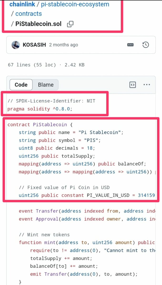 issackbester1's tweet photo. Love story of GCV pioneers
The #PiStablecoin contract sets a uint256 value of 314159, representing 1 Pi Stablecoin (PIS) as $314,159 USD. Deployed on Ethereum, it's likely part of the Chainlink Pi stablecoin ecosystem. #PI network
@NoncePadja @2000Rocker @pibartermall https://t.co/dEVessqpcw