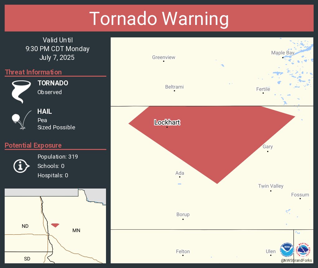 Tornado Warning continues for Lockhart MN until 9:30 PM CDT