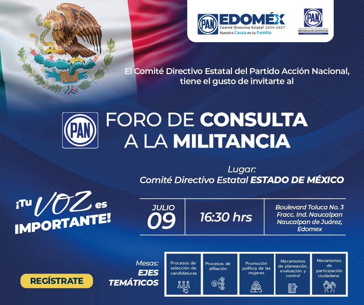 💙 Mujer PANista, tu voz importa

Este miércoles 9 de julio | 4:30 p.m.

📍maps.app.goo.gl/u4dCcD8fUgBYfo…

Llega el foro para opinar y proponer sobre la Reforma de Estatutos.

🔗 Regístrate: forms.gle/UtagogSBFY5QPh…