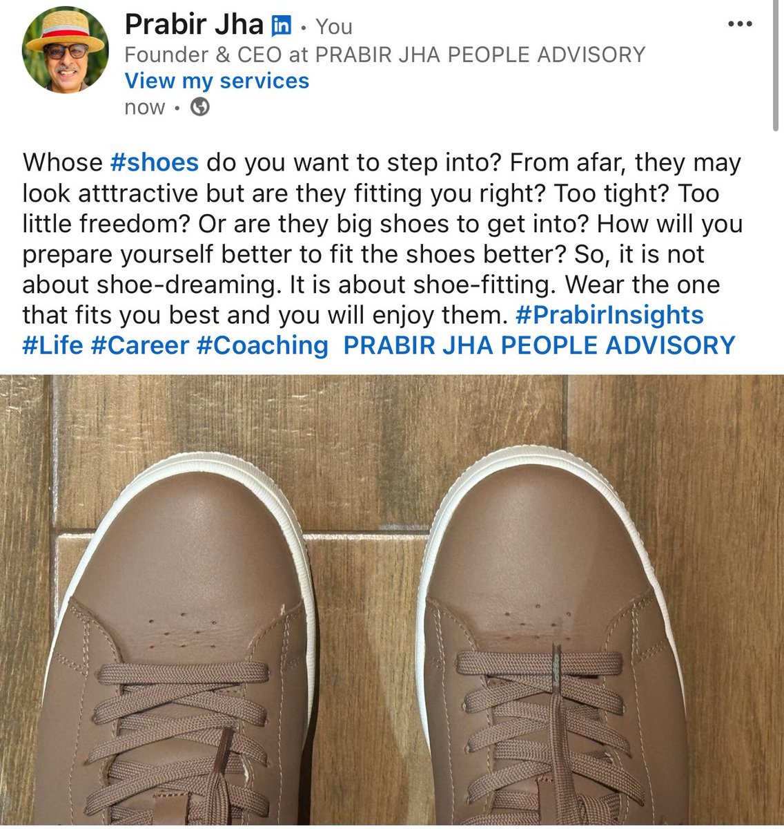 PrabirJha's tweet photo. #PrabirInsights #Life #Career #Coaching #shoes https://t.co/FdJfGf3nRQ