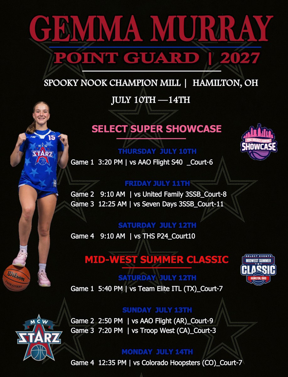 GemmaMurray05's tweet image. I am so excited to compete in live period over the next couple weeks in Ohio. Here is my schedule @MCWSTARZ  @nehoopjournal @BashHoopsNE @SelectEventsBB @HoopDreamsGirls
