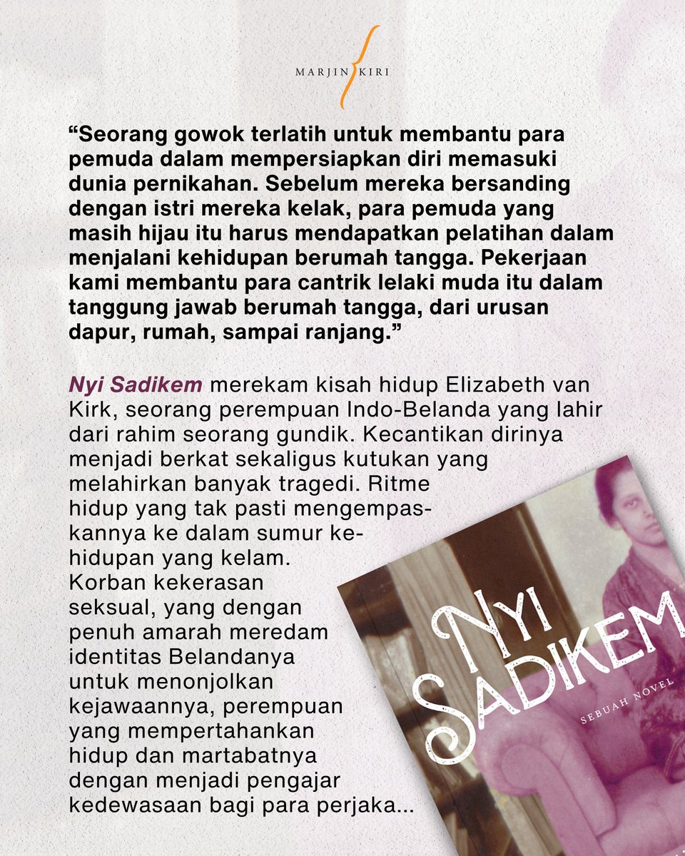 Mari jumpa 𝘕𝘺𝘪 𝘚𝘢𝘥𝘪𝘬𝘦𝘮 di Jogja dan Solo!

Novel ini akan didiskusikan bersama penulisnya, <a href="/artieahmad/">Artie Ahmad</a>, dan sejumlah pembicara di tiga tempat berbeda.