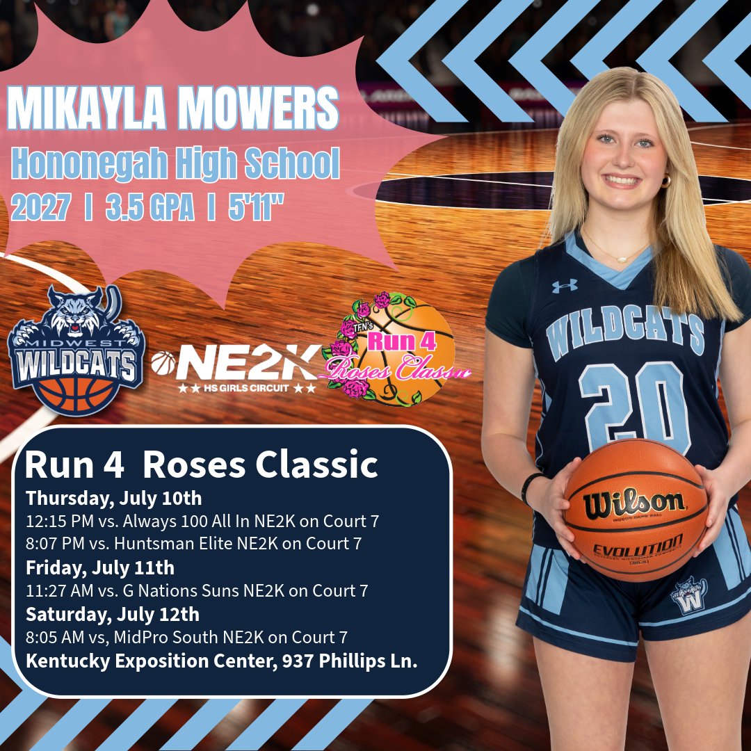 Midwest Wildcats Basketball (@midwestwildcats) on Twitter photo <a href="/mikaylamowers/">Mikayla Mowers</a> and 2027-Penney will be in Louisville, KY this weekend at the Run 4 Roses Classic. Their first game will tip off at 12:15 PM on Thursday, July 10th. Good luck, Mikayla! <a href="/mikaylamowers/">Mikayla Mowers</a> and 2027-Penney will be in Louisville, KY this weekend at the Run 4 Roses Classic. Their first game will tip off at 12:15 PM on Thursday, July 10th. Good luck, Mikayla!
