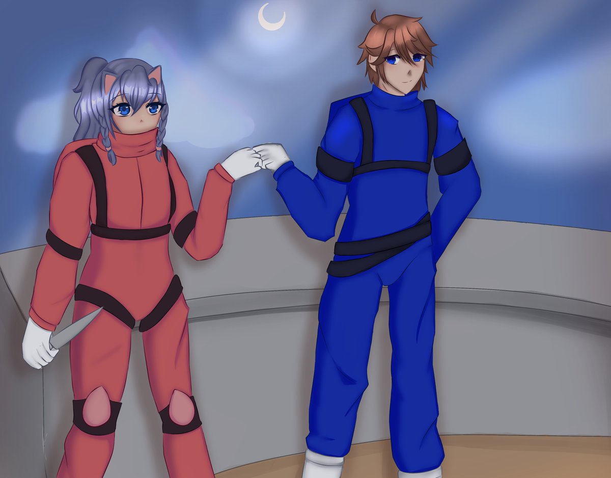 A few weeks ago I was invited to play among us for garchys birthday with a few lovely individuals so I drew this for when me and garchy got away with a terrible imposter round ^v^