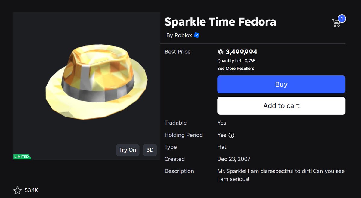 BLOX's tweet image. I still think its funny that fedoras are seen as like Redditor millennial hipster hats IRL but Roblox made a shiny one and somehow psyop'd us into believing it's the coolest shit ever