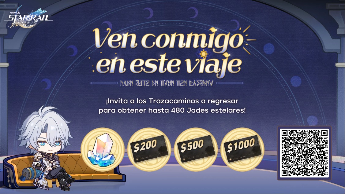 Invita a otros Trazacaminos a vincular tu código de invitación e iniciar sesión en el juego para poder ganar Jade estelar, una tarjeta de regalo y más recompensas sorpresa.