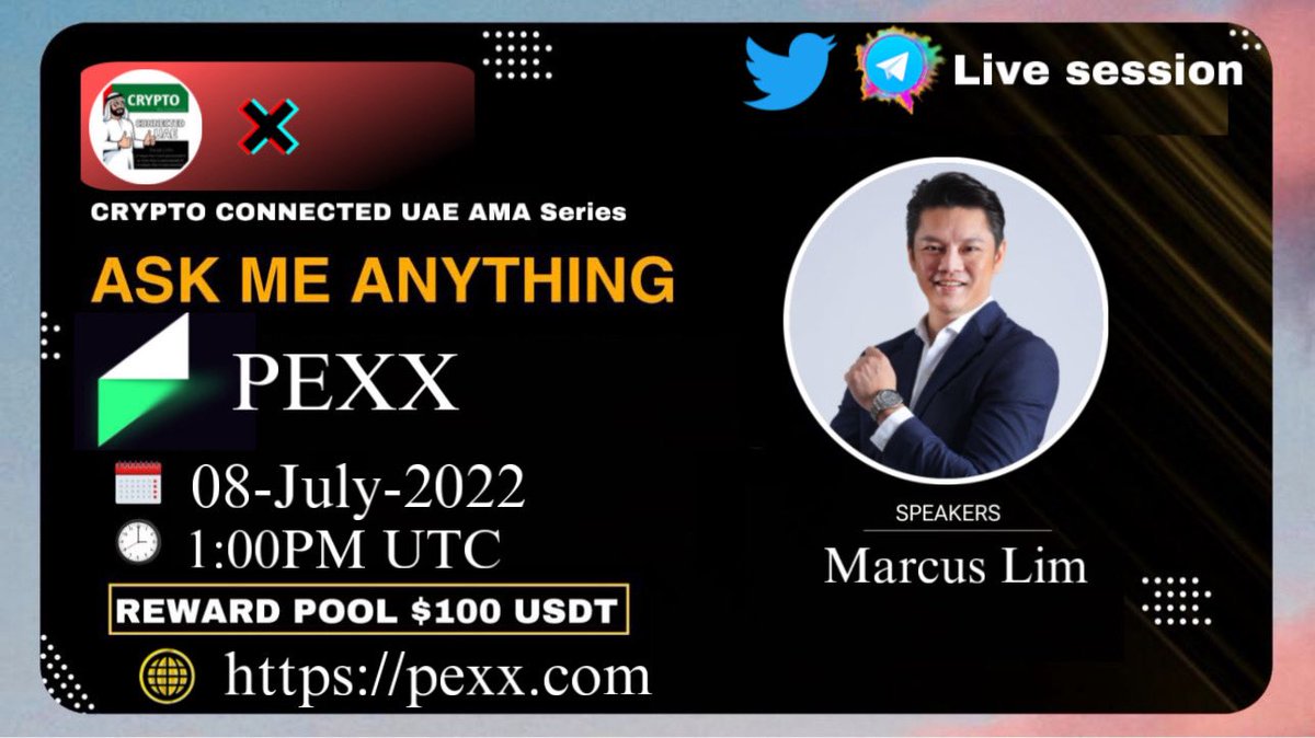 We're thrilled to invite our special guest Marcus Lim  is upcoming Live AMA session with <a href="/PEXX_Official/">PEXX</a> 
Date: Tuesday 08 July 2025
Time: 1:00PM UTC TIME
Venue: t.me/Crypto_Connect…
PS:Come along with your questions,a 100$ USDT community reward awaits 🤑