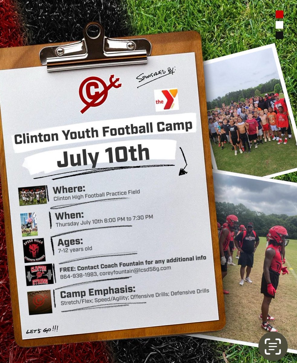 🚨🚨Calling all youth ages 7-12, come out to our last kids football camp of the summer! July 10th:Free! A representative from the Ridge will be there if you would like to sign up for tackle football in the fall. The cost is $80 (Cash/Check).