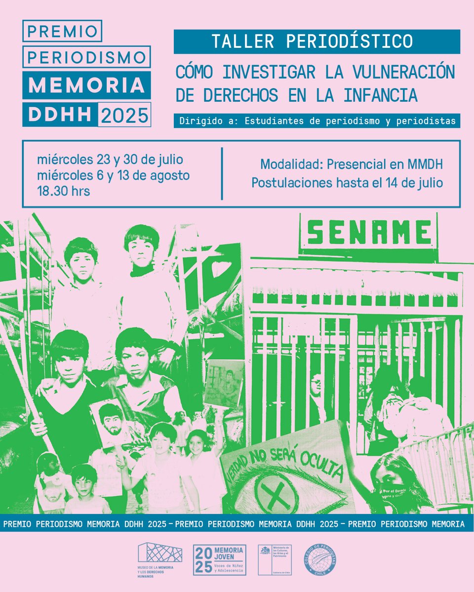 GIJN en Español (@gijnes) on Twitter photo 🇨🇱Atención periodistas de Chile: Si investigas temas de vulneración de derechos en la infancia, apúntate al curso de <a href="/MuseoMemoriaCL/">Museo de la Memoria y los Derechos Humanos</a>
📆 Comienza: 23 de julio
⌛Límite de postulación: 14 de julio
No tiene costo
🔗docs.google.com/forms/d/e/1FAI… 🇨🇱Atención periodistas de Chile: Si investigas temas de vulneración de derechos en la infancia, apúntate al curso de <a href="/MuseoMemoriaCL/">Museo de la Memoria y los Derechos Humanos</a>
📆 Comienza: 23 de julio
⌛Límite de postulación: 14 de julio
No tiene costo
🔗docs.google.com/forms/d/e/1FAI…