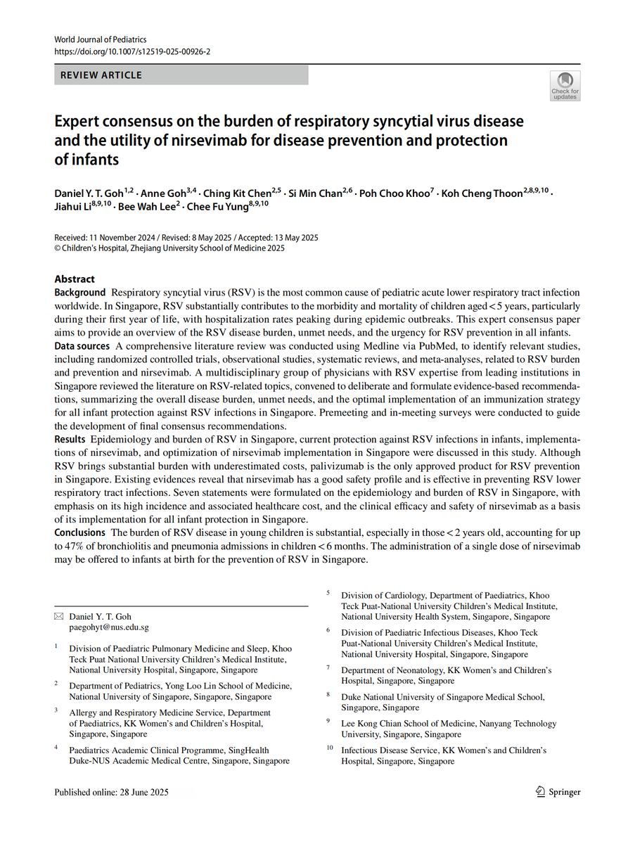 World_J_Pediatr's tweet image. Respiratory syncytial virus poses a major threat to infants, and nirsevimab shows strong potential for broad preventive protection.
#Meded #SoMe4PedSurg #Pediatrics #PublicHealth #RSV #Immunization #Nirsevimab
link.springer.com/article/10.100…