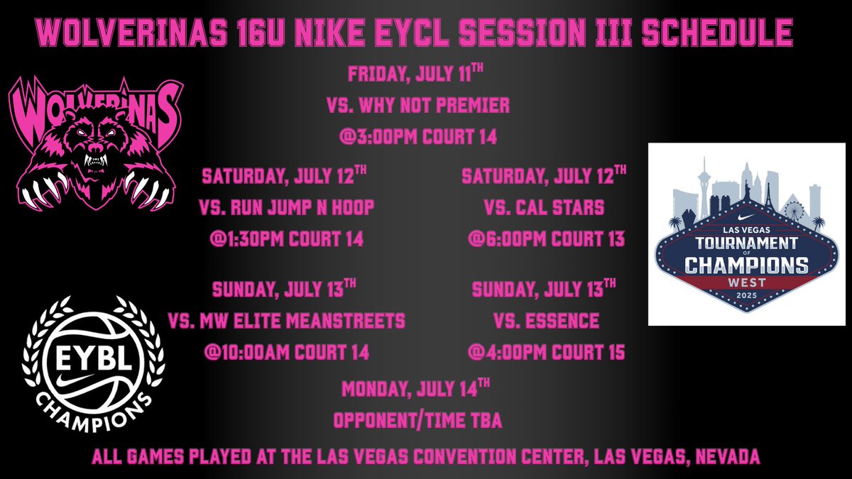 Wolverinas Basketball 2027 (@wolverinas2027) on Twitter photo Wolverinas 16U will be in Las Vegas this weekend for Session III of the Nike EYBL Champions League!
<a href="/quinn_sigal0/">quinn sigal</a> <a href="/K_Meehan13/">Katie Meehan</a> <a href="/alyssa_borzych/">Alyssa Borzych</a> <a href="/IrisJordan_/">Iris Jordan 2027</a> <a href="/LilyRichmond08/">Lily Richmond</a> <a href="/avagarcia33/">Ava Garcia</a> <a href="/BellieB09/">Bellie Koldoff</a> <a href="/KaitlinWahlund/">Kaitlin wahlund</a> <a href="/AddisonLeonard_/">Addison Leonard</a> <a href="/pgh_lisa/">PrepGirlsHoopsLisa</a> Wolverinas 16U will be in Las Vegas this weekend for Session III of the Nike EYBL Champions League!
<a href="/quinn_sigal0/">quinn sigal</a> <a href="/K_Meehan13/">Katie Meehan</a> <a href="/alyssa_borzych/">Alyssa Borzych</a> <a href="/IrisJordan_/">Iris Jordan 2027</a> <a href="/LilyRichmond08/">Lily Richmond</a> <a href="/avagarcia33/">Ava Garcia</a> <a href="/BellieB09/">Bellie Koldoff</a> <a href="/KaitlinWahlund/">Kaitlin wahlund</a> <a href="/AddisonLeonard_/">Addison Leonard</a> <a href="/pgh_lisa/">PrepGirlsHoopsLisa</a>
