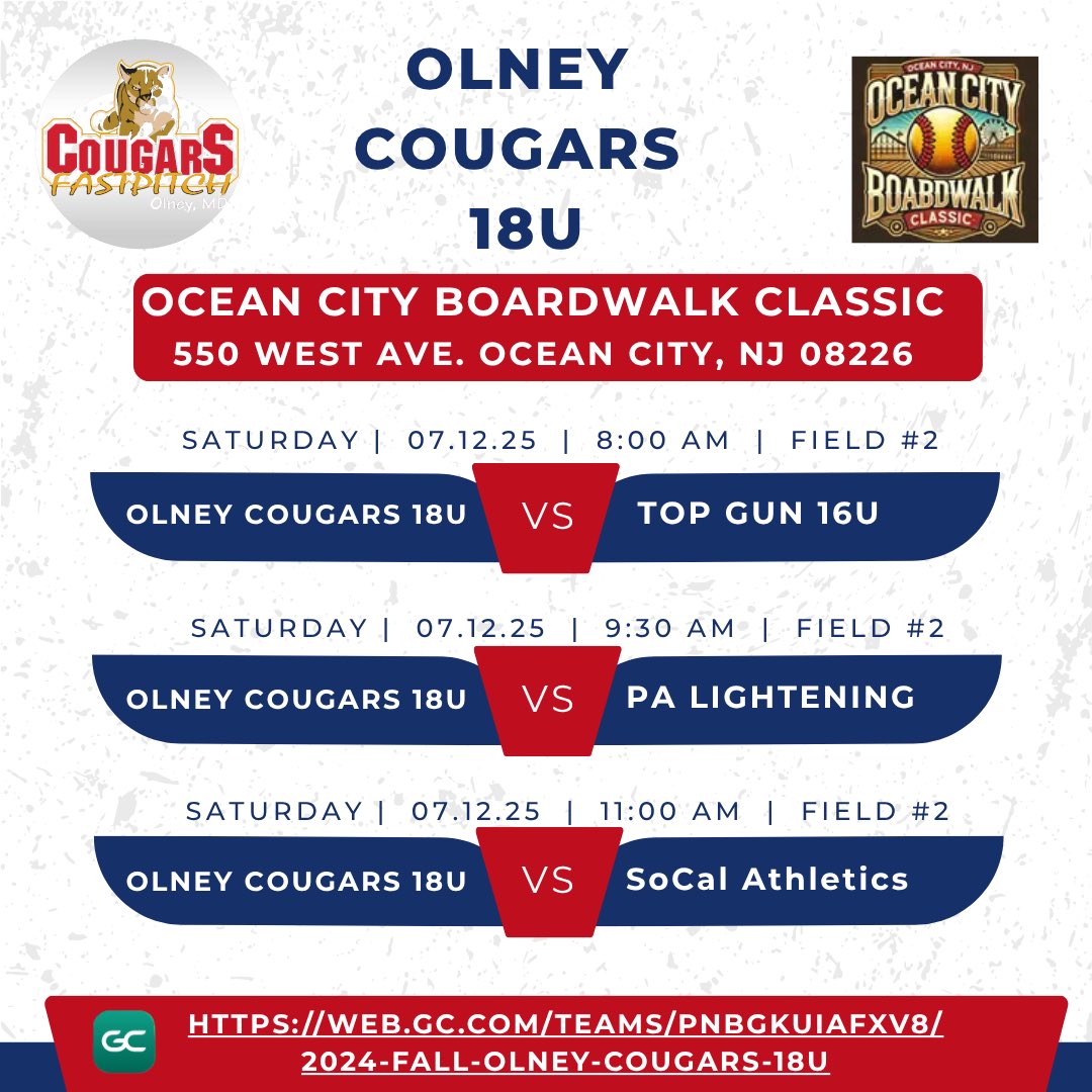 Emma Giselle Reyes (@egisellereyes) on Twitter photo Catch <a href="/olneycougars/">Olney Cougars</a> 18U this weekend in Ocean City, New Jersey at the OC Boardwalk Classic!
Excited to play, stop by if you can! If you canโt, check us out on GameChanger!
#3 ๐๐ Catch <a href="/olneycougars/">Olney Cougars</a> 18U this weekend in Ocean City, New Jersey at the OC Boardwalk Classic!
Excited to play, stop by if you can! If you canโt, check us out on GameChanger!
#3 ๐๐