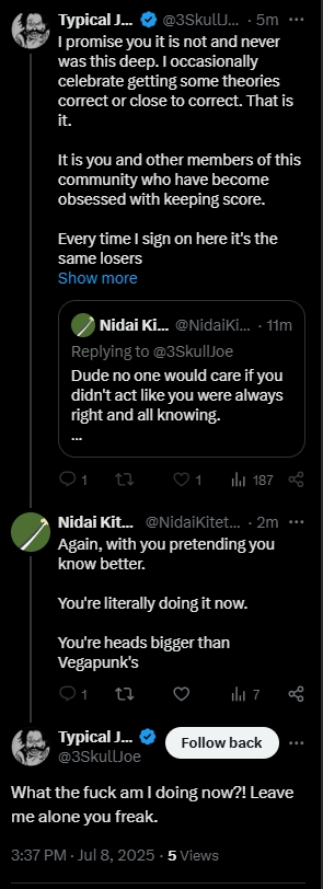 Literally quotes me then complains that I responded...