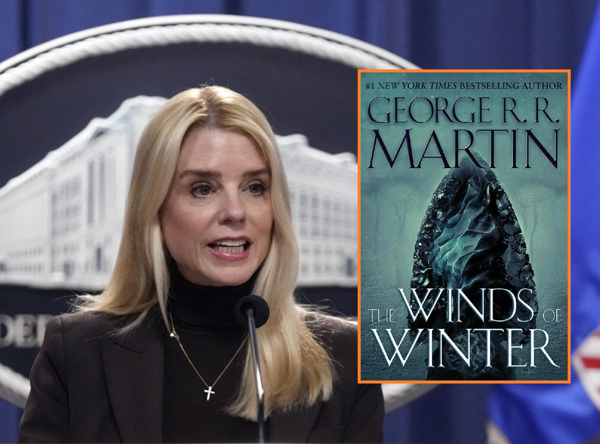RedTeamReview's tweet image. Pam Bondi Confirms The Winds of Winter was also Sitting On Her Desk Waiting To Be Reviewed