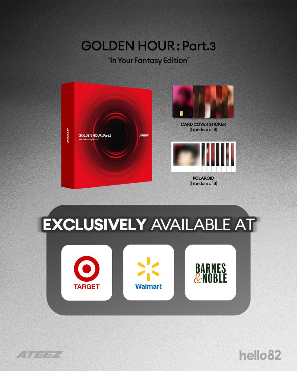Our HEARTBEATs are racing for these U.S. Retail Exclusives 💗
GOLDEN HOUR : Part.3 'In Your Fantasy Edition' is almost yours, ATINY!

✊ Target Exclusive (SQUISH Ver.)
👉 Walmart Exclusive (PEW Ver.)
💓 Barnes &amp; Noble (HEARTBEAT Ver.)

PRE-ORDER U.S. Retail Exclusive Albums NOW