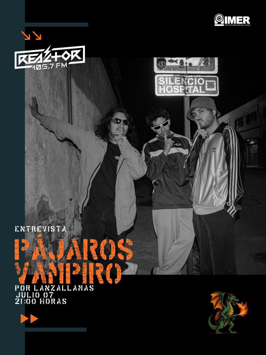 Pájaros Vampiro (@pajarosvampiro) on Twitter photo Póngale de una a <a href="/Reactor105/">Reactor 105.7 FM</a> porque andaremos charlando #Lanzallamas105 con <a href="/charlyarreguin/">Charlie Arreguin</a> y <a href="/mirivmata/">Miranda Mata ☀️</a> 🤘👹ahora mismo! 🐉🔥
imer.mx/reactor/ Póngale de una a <a href="/Reactor105/">Reactor 105.7 FM</a> porque andaremos charlando #Lanzallamas105 con <a href="/charlyarreguin/">Charlie Arreguin</a> y <a href="/mirivmata/">Miranda Mata ☀️</a> 🤘👹ahora mismo! 🐉🔥
imer.mx/reactor/