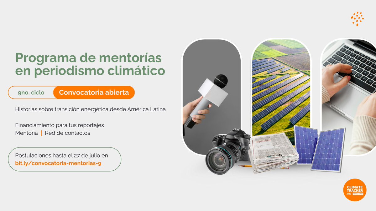GIJN en Español (@gijnes) on Twitter photo ¿Quieres producir contenido sobre el futuro energético de tu país? ✍🏾🌎¡Esta oportunidad es para ti! 🤩
Programa de mentorías en periodismo climático de <a href="/ClimateTracking/">Climate Tracker</a> 📝
Se elegirán a seis periodistas de 🇦🇷🇧🇷🇨🇴🇲🇽🇨🇱🇩🇴
📆 Límite: 27 julio
🔗 climatetrackerlatam.org/oportunidades/… ¿Quieres producir contenido sobre el futuro energético de tu país? ✍🏾🌎¡Esta oportunidad es para ti! 🤩
Programa de mentorías en periodismo climático de <a href="/ClimateTracking/">Climate Tracker</a> 📝
Se elegirán a seis periodistas de 🇦🇷🇧🇷🇨🇴🇲🇽🇨🇱🇩🇴
📆 Límite: 27 julio
🔗 climatetrackerlatam.org/oportunidades/…