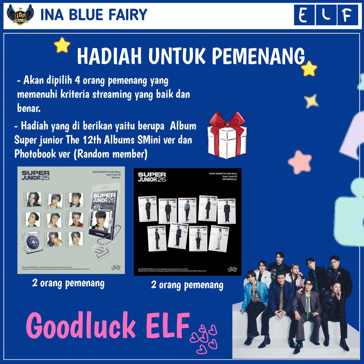 INABlueFairy's tweet photo. GIVEAWAY TIME 🥳

Streaming Youtube and Genie
SUPER JUNIOR 슈퍼주니어 'Express Mode' 

🎁 The 12th Album (Super Junior25)
2️⃣Photobook Vers
2️⃣Smini Vers

✅ Persyaratan lihat di bawah 👇

#SUPERJUNIOR
#ExpressMode #SUPERJUNIOR_ExpressMode
#SuperJunior25
#IBFGiveaway25 https://t.co/ddcjvDylaO