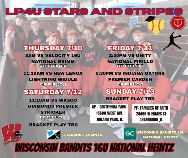 Addison Quackenboss (@addisonquack09) on Twitter photo Excited to continue my team and Is strong summer at stars and stripes this week! Here is our schedule, hope to see you there!
<a href="/16BanditsHeintz/">Wisconsin Bandits National - Heintz</a> Excited to continue my team and Is strong summer at stars and stripes this week! Here is our schedule, hope to see you there!
<a href="/16BanditsHeintz/">Wisconsin Bandits National - Heintz</a>