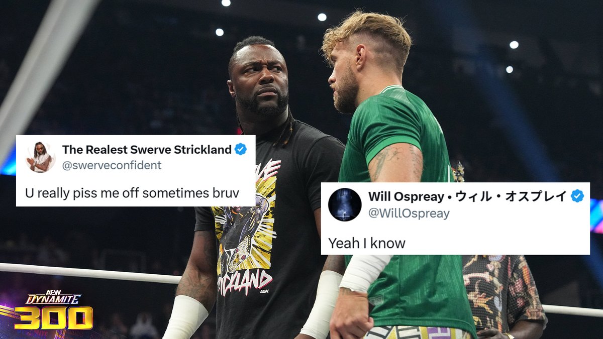 AEW's tweet image. CLASSIC little brother behavior from @WillOspreay to @SwerveConfident